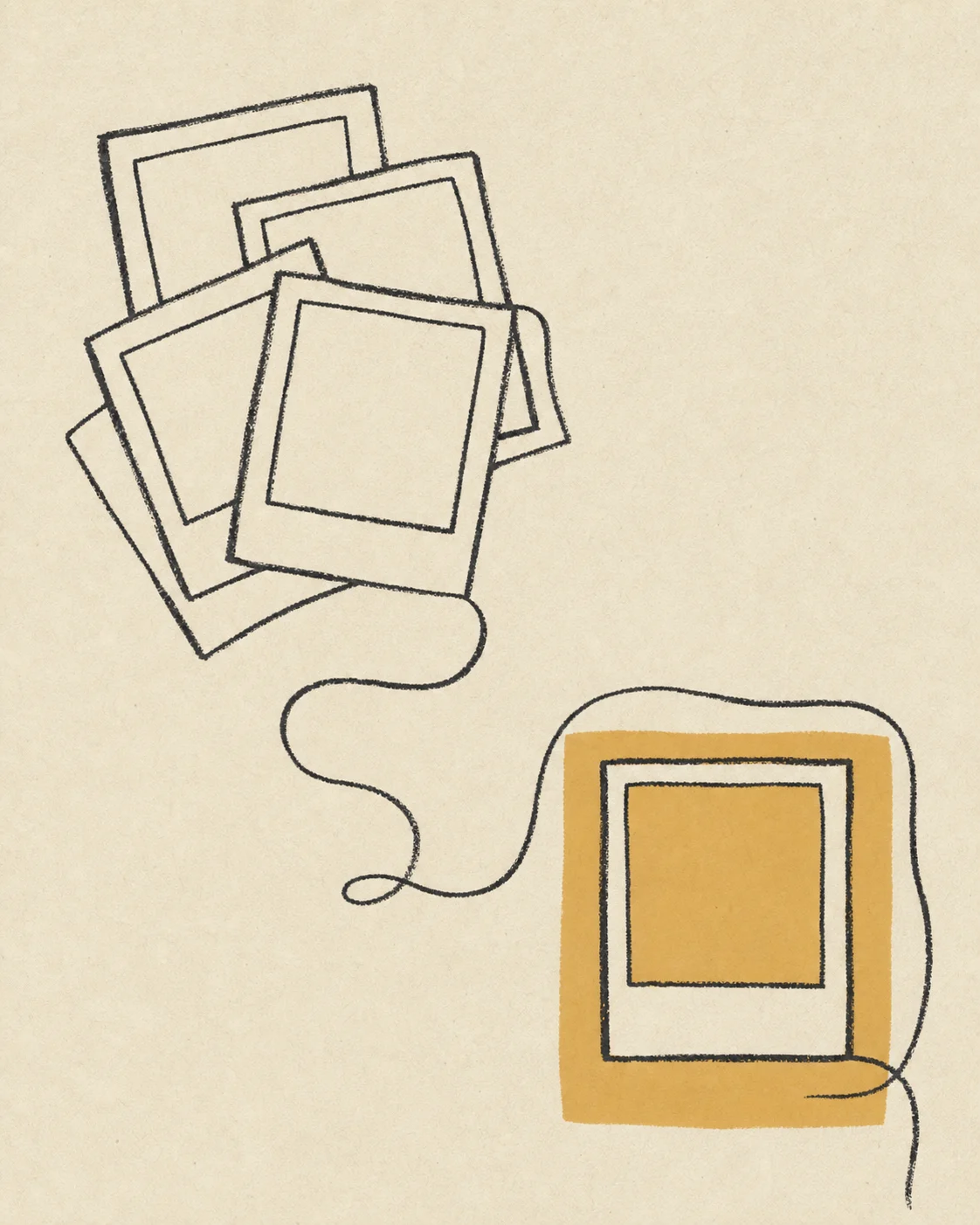 A stack of photo frames with one selection set apart